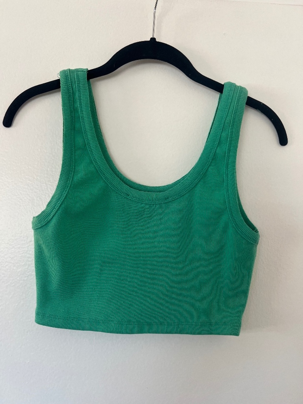Signature8 Green Ribbed Crop Tank Top Scoop Neck Fitted Summer Y2K Basic (S)